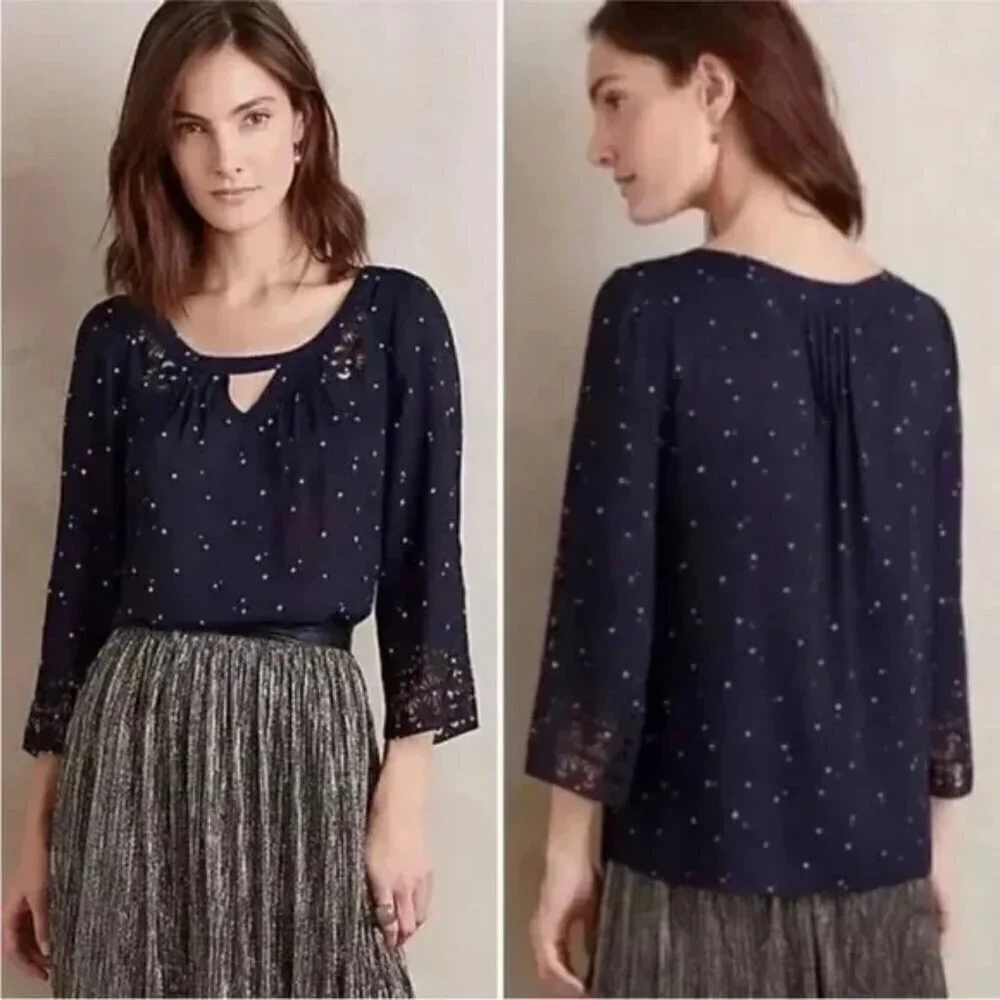 Anthro Maeve Teni to the Stars Laser Cut Blouse. 2 - Picture 2 of 10